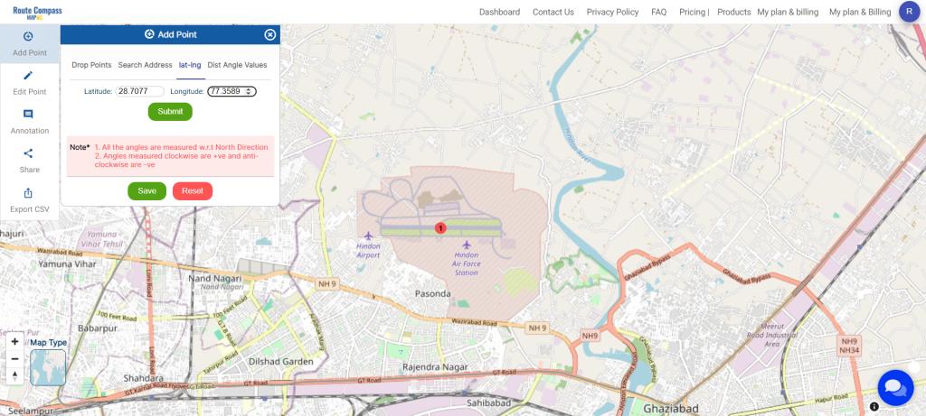 Coordinate Input for Air Bases - Make Routes for Military Aerial Planning- Through Bearing angle and Distance calculation - Online Route Compass
