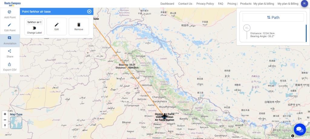 Customize Point Labels - Make Routes for Military Aerial Planning- Through Bearing angle and Distance calculation - Online Route Compass