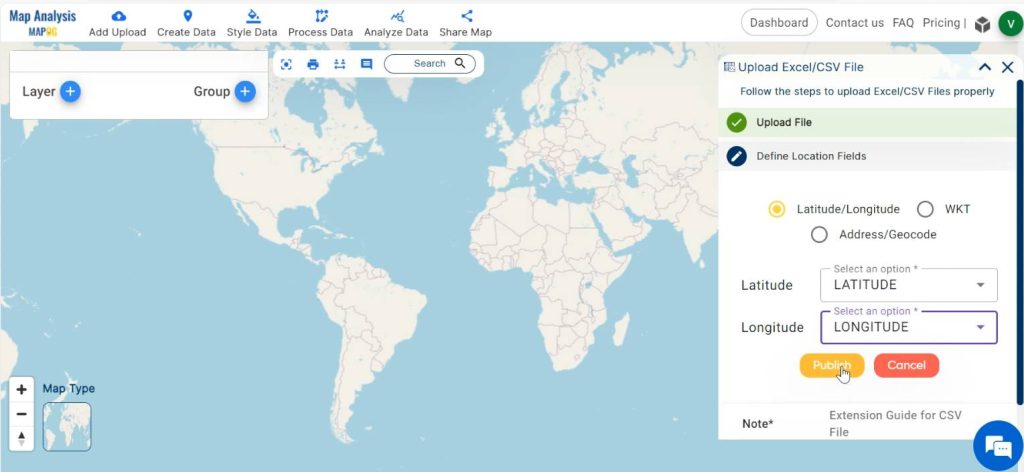 Define location fields-Create Map for Analyzing Water Quality