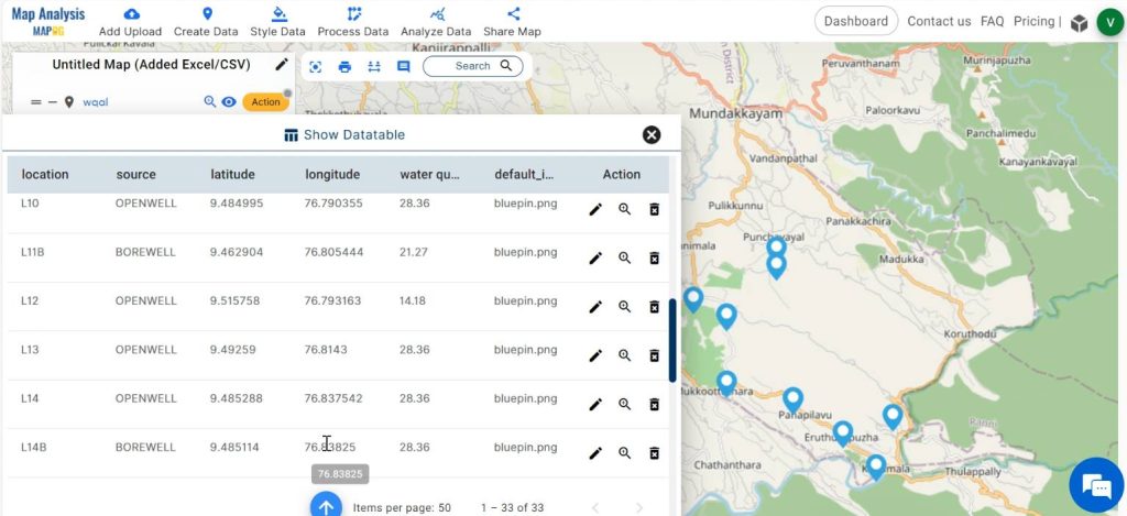 View Datatable-Create Map for Analyzing Water Quality