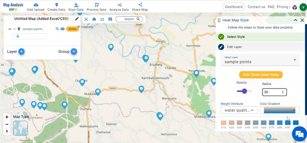 Customize gradient- Create Map for Analyzing Water Quality