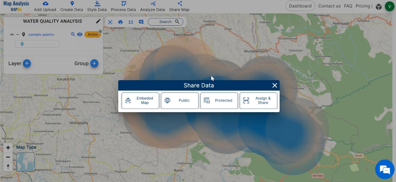 Interactive Water Level Map Create Map for Analyzing Water Quality using Heat Map Style - MAPOG