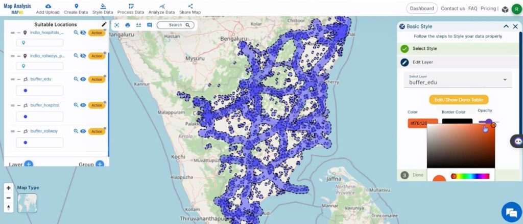 Choose a suitable color - Create a Map to find suitable sites for constructing a new house