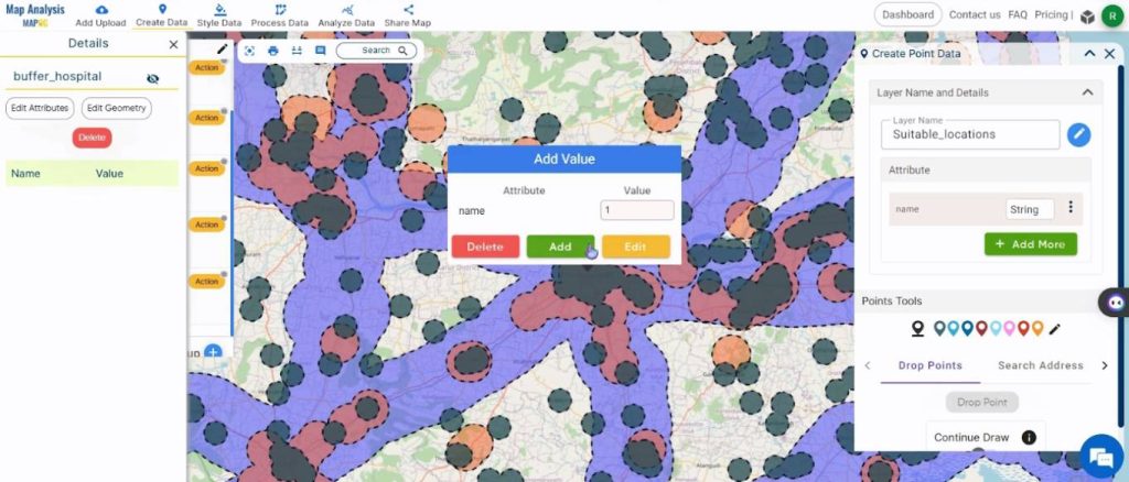 Give values to the selected points - Create a Map to find suitable sites for constructing a new house