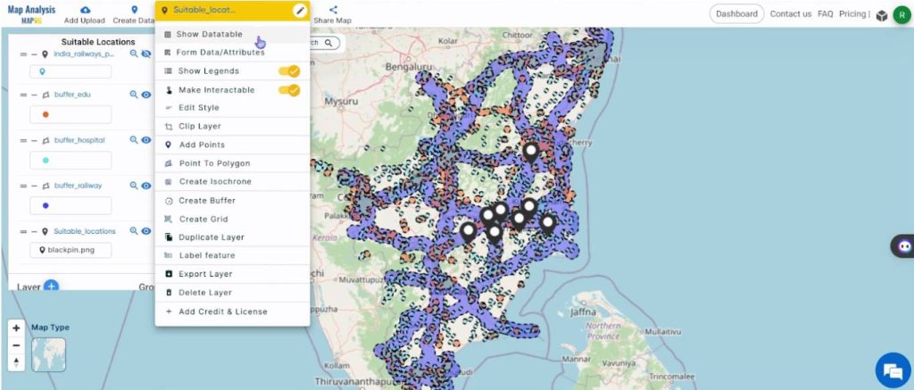 View the data table - Create a Map to find suitable sites for constructing a new house