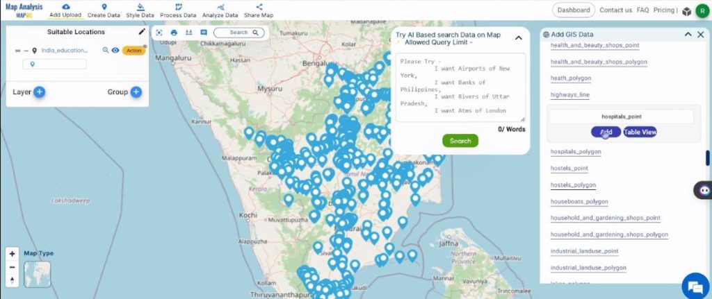 Add the required data - Create a Map to find suitable sites for constructing a new house