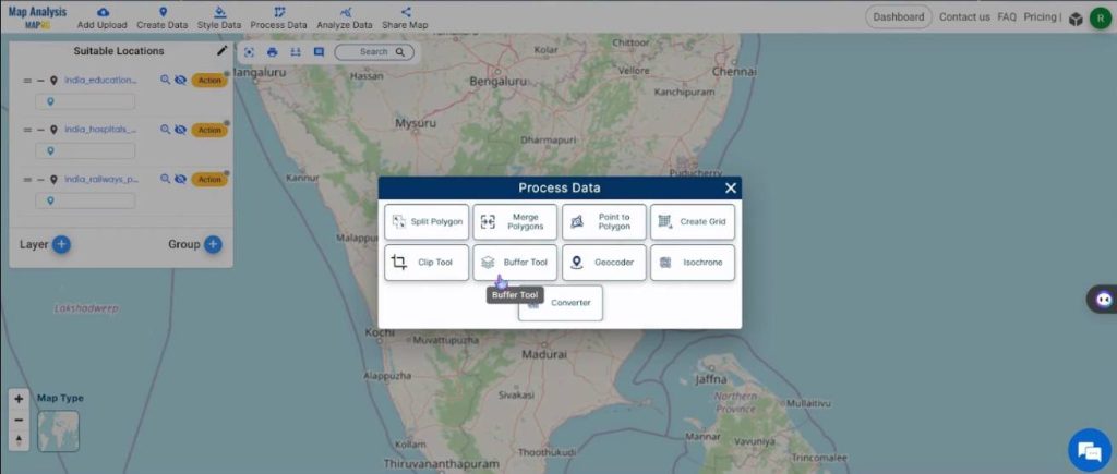 Buffer Tool - Create a Map to find suitable sites for constructing a new house