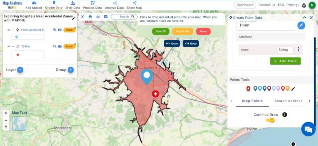 start creating points - Isochrone Analysis for Ambulance Services