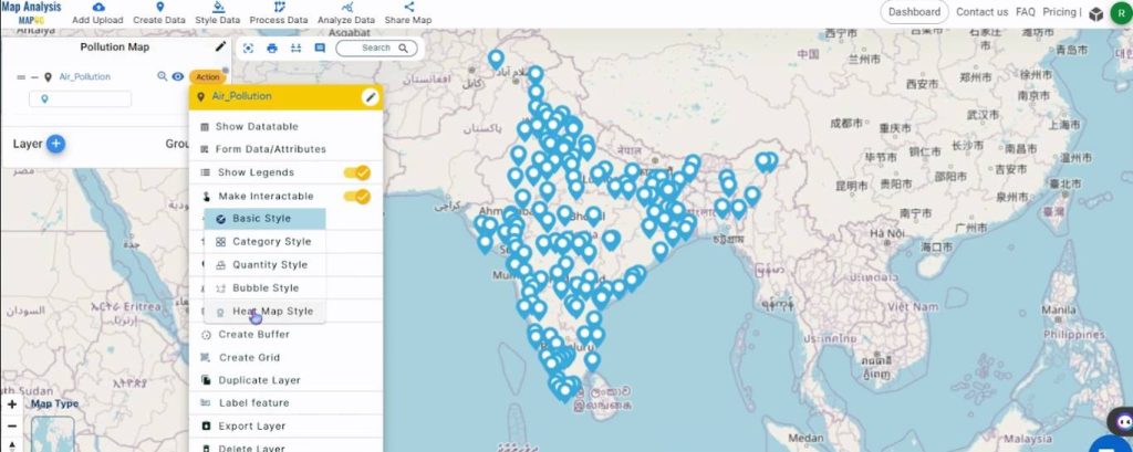 Select Heat Map - Create a Map to Identify Pollution Affected Regions