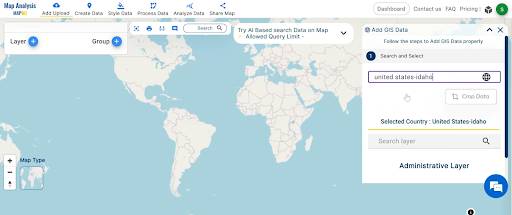 Create Map for Smart Site Selection with GIS: Real Estate: Search the country name.