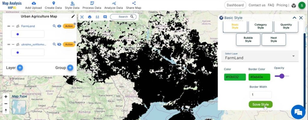 Creating GIS Solutions for Urban Agriculture Map: Set the colour