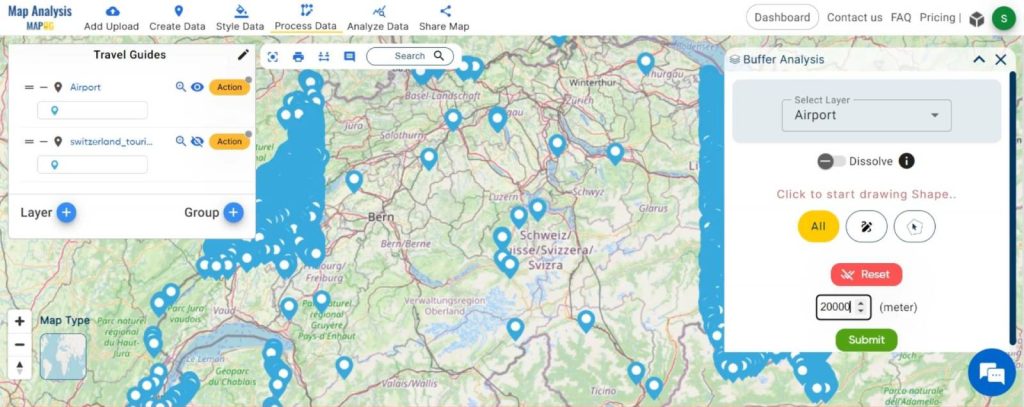 Creating Travel Guides: Mapping Your Journey with GIS: Select the layer and set the buffer range