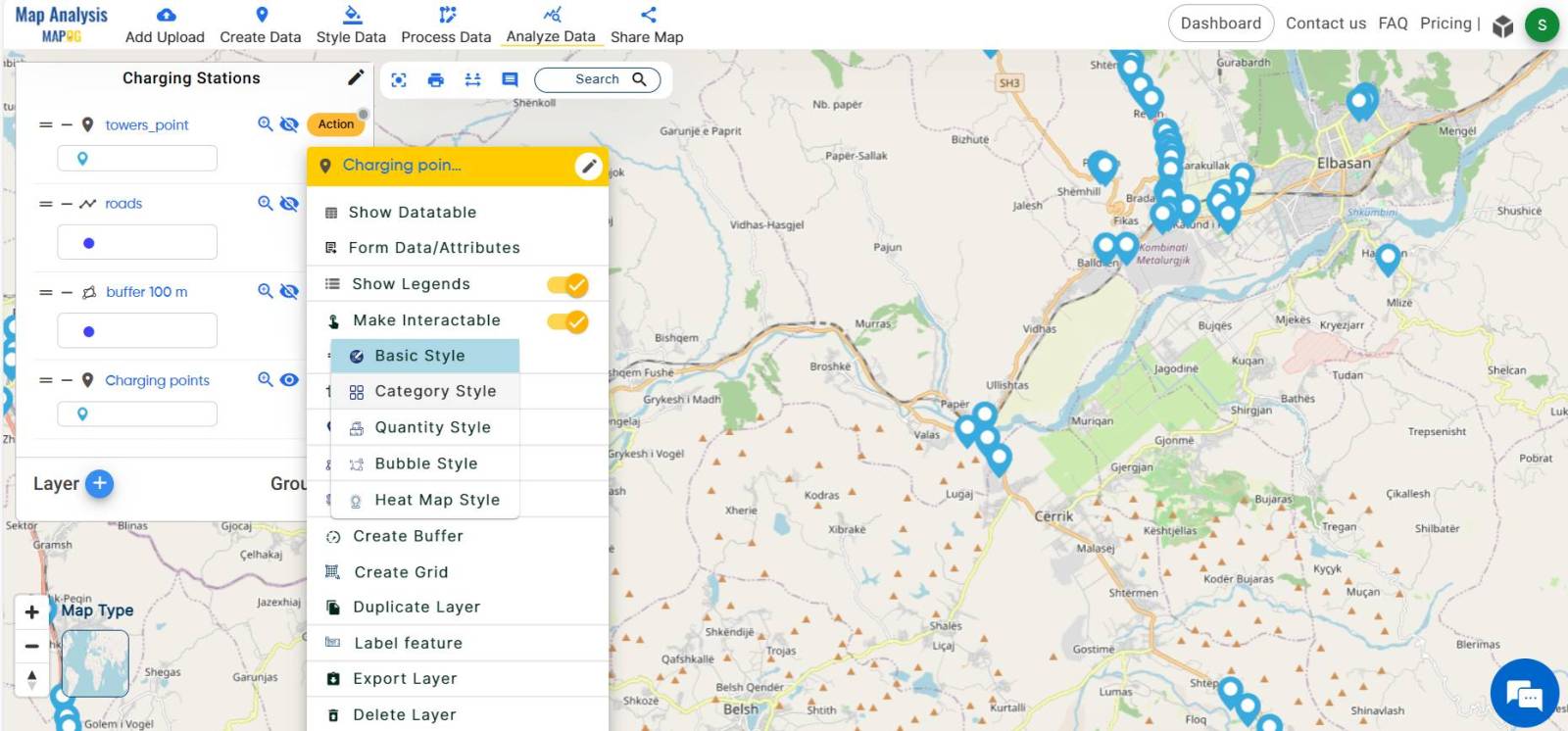 Charging Map Names Create a Map for Electric Vehicles Charging Stations - MAPOG