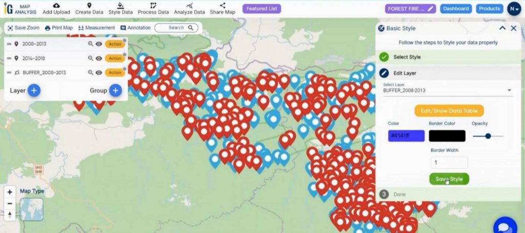 Save style - Decade of Forest Fire Analysis with Buffer Tool