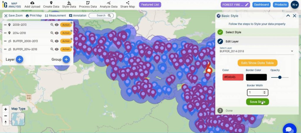 Basic style - Decade of Forest Fire Analysis with Buffer Tool