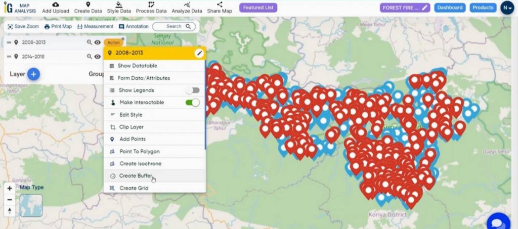 Create Buffer - Decade of Forest Fire Analysis with Buffer Tool