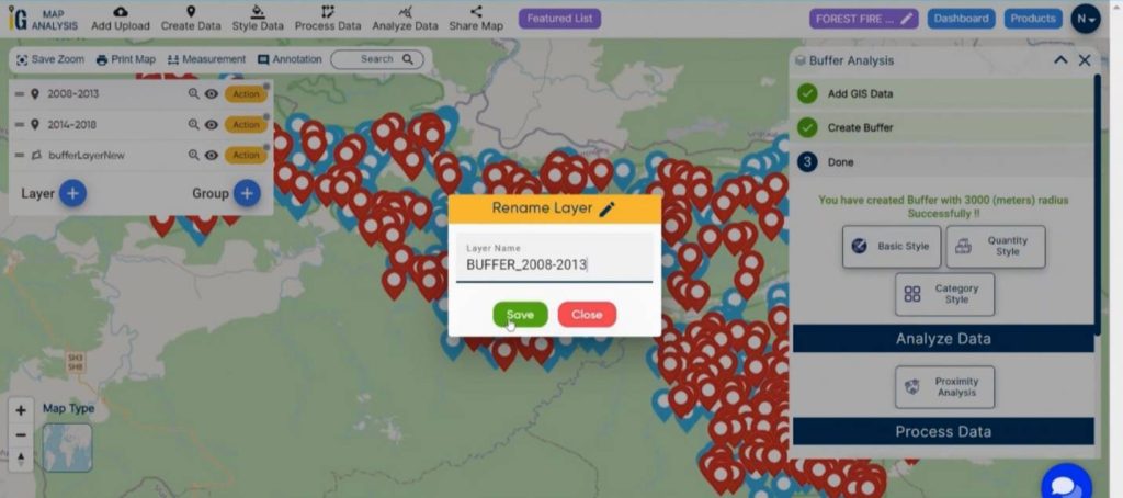 Rename Layer - Decade of Forest Fire Analysis with Buffer Tool