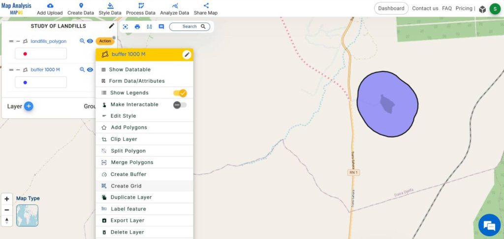 Creating grid over landfill buffer