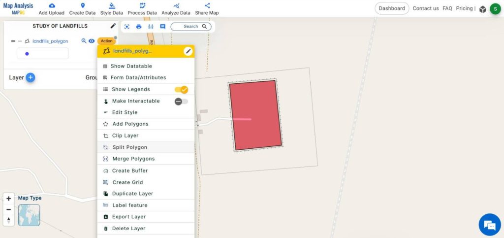 Splitting the landfill data using split polygon