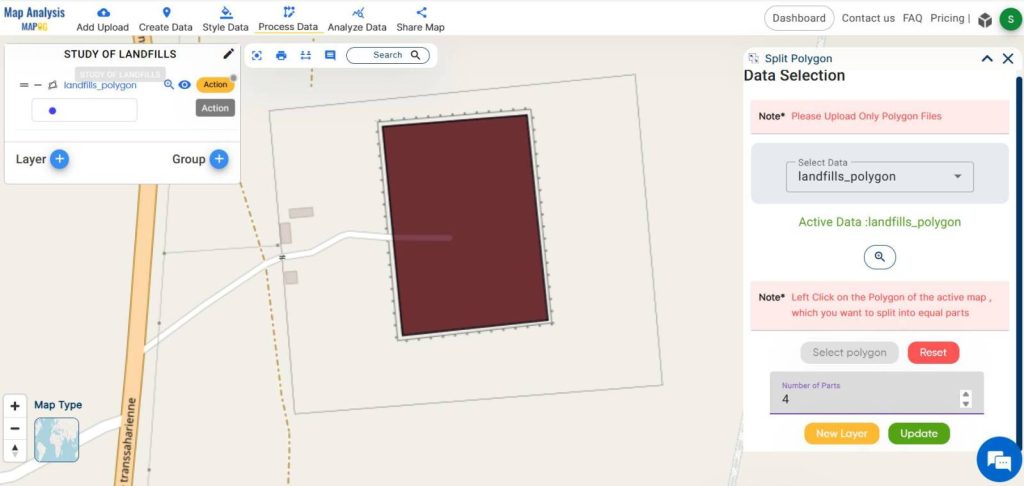 GIS based Landfill Optimization -  split polygon