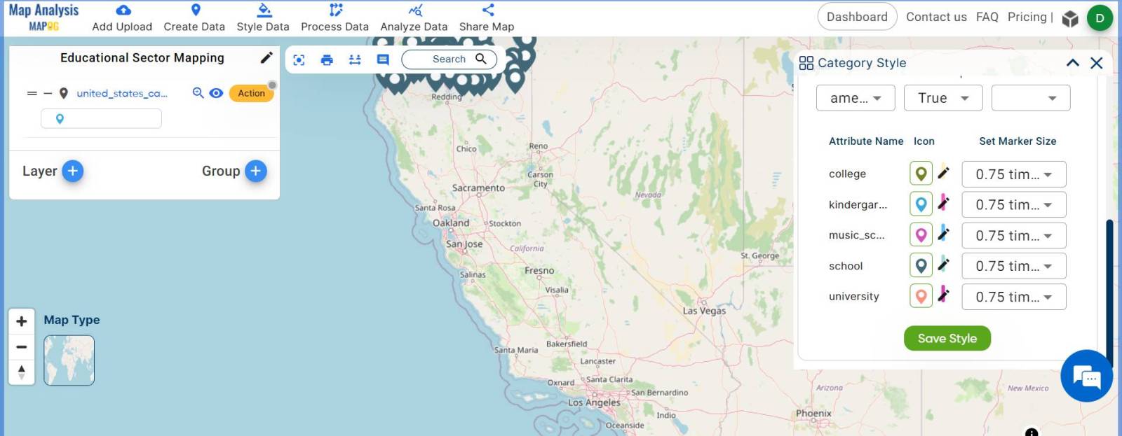 Create map online | Mapping Education Institute Places | Category Style ...