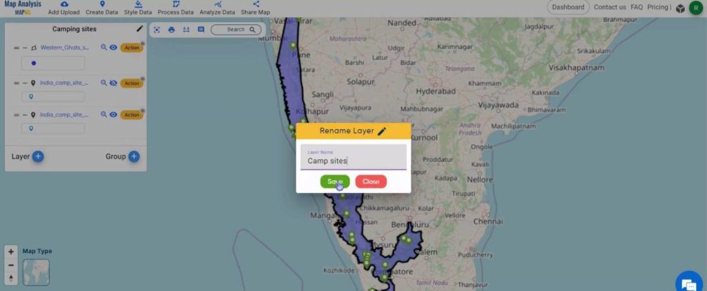 Create a map to find Camping spots in a region