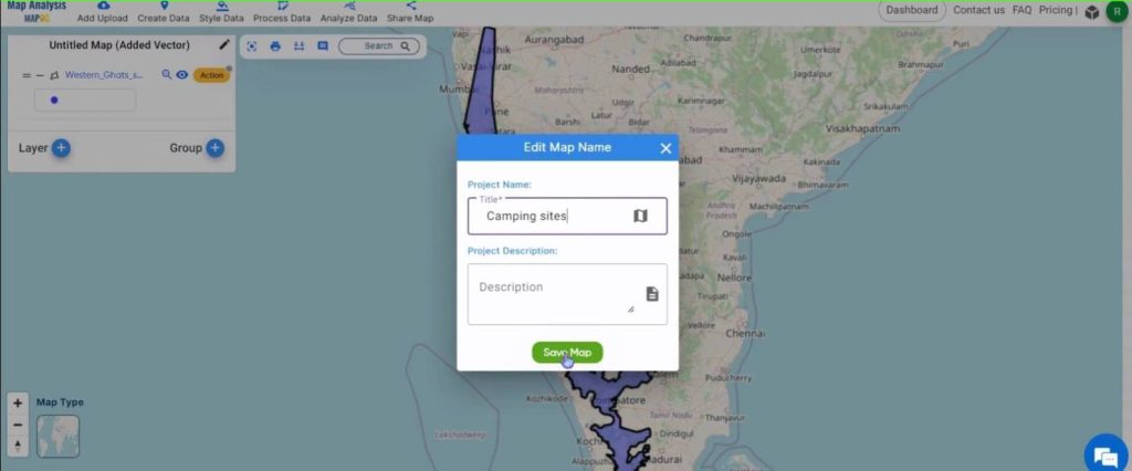 Create a map to find Camping spots in a region