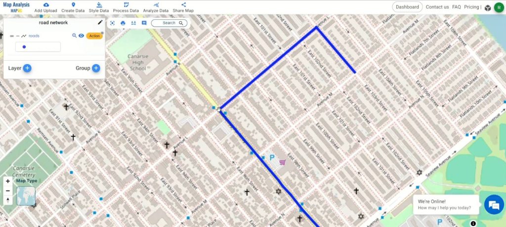 Digitalization of roads on map