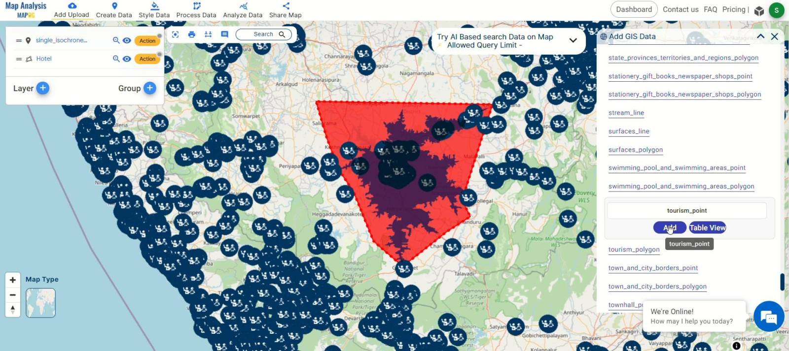 Incorporate Tourist Spot Data: Mapping Tourist Spots Nearby That You Can Reach in an Hour