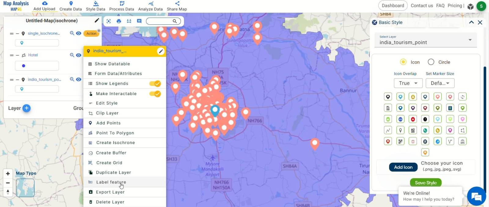 Label Tourist Spots-Mapping Tourist Spots Nearby That You Can Reach in an Hour