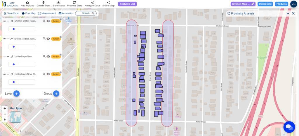 Gis Mapping highway extension Buffer Creation and Building Analysis