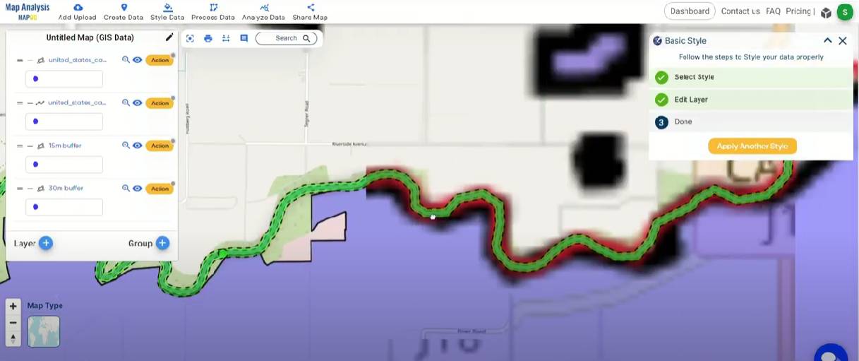 Buffer Analysis Created - Sustainable Farming Practices: Fertilizer Application Near Water Bodies