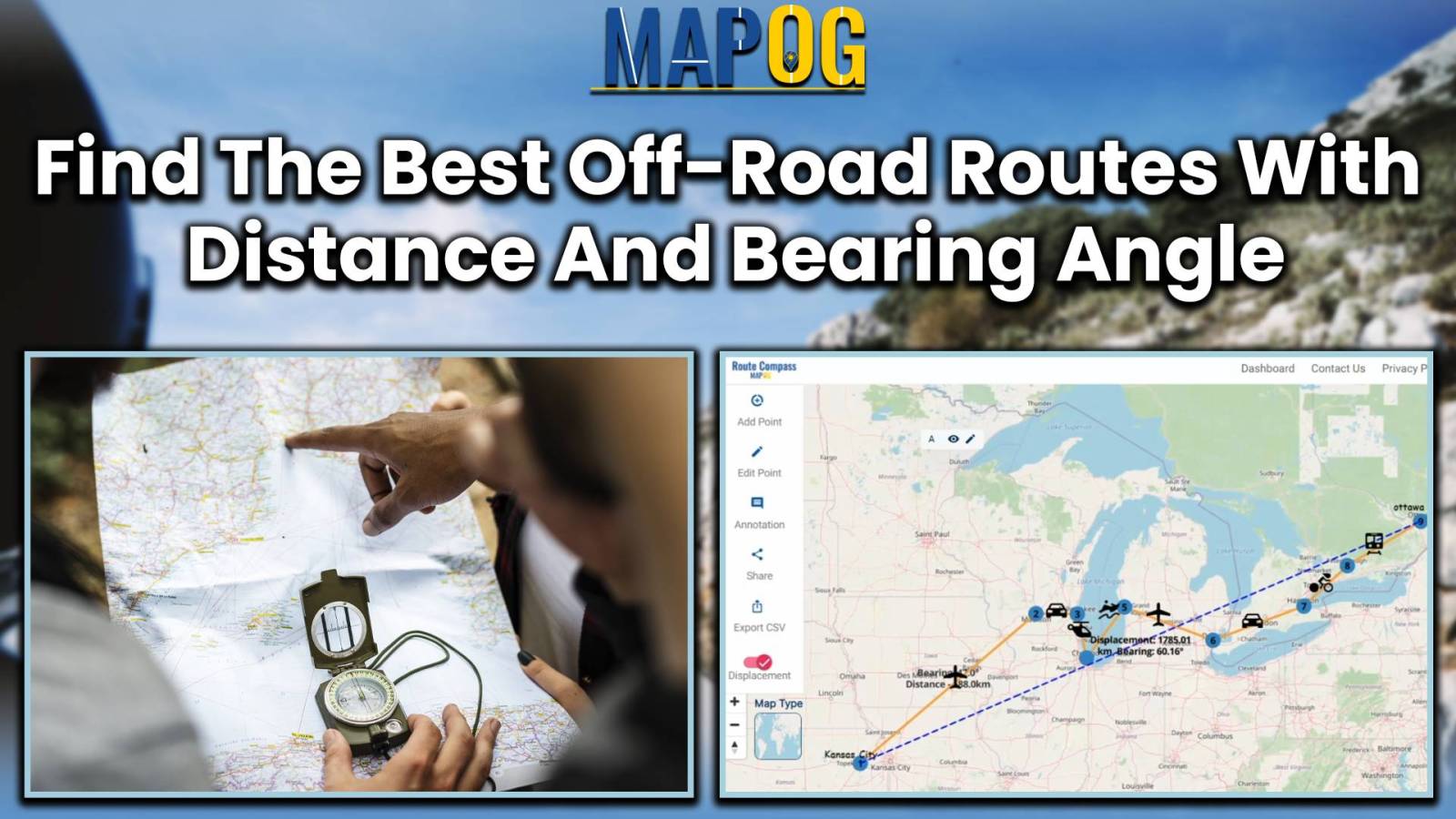 Creating off-road routes with bearing angle and distance