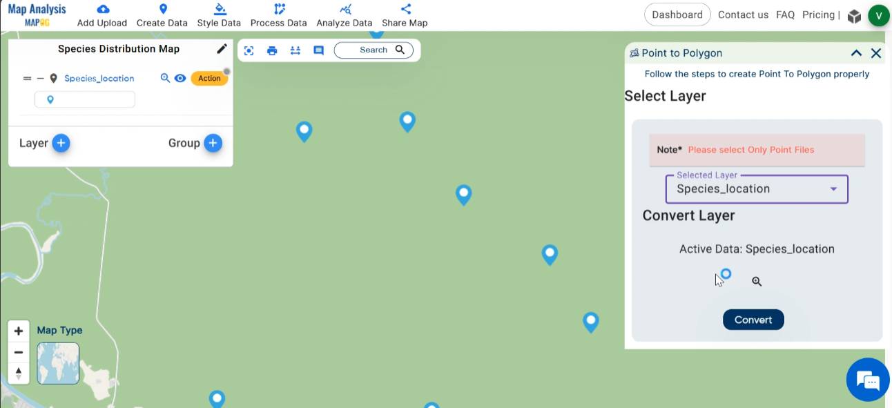 Online Conversion: Points into Polygon Map - MAPOG
