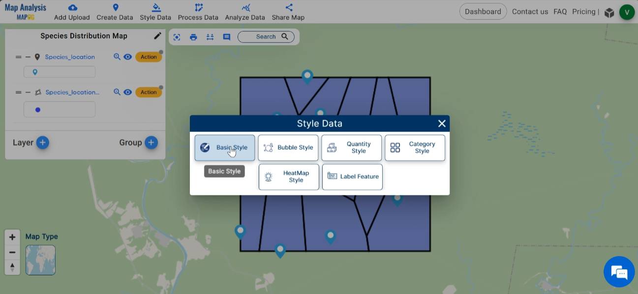 Online Conversion: Points into Polygon Map - MAPOG