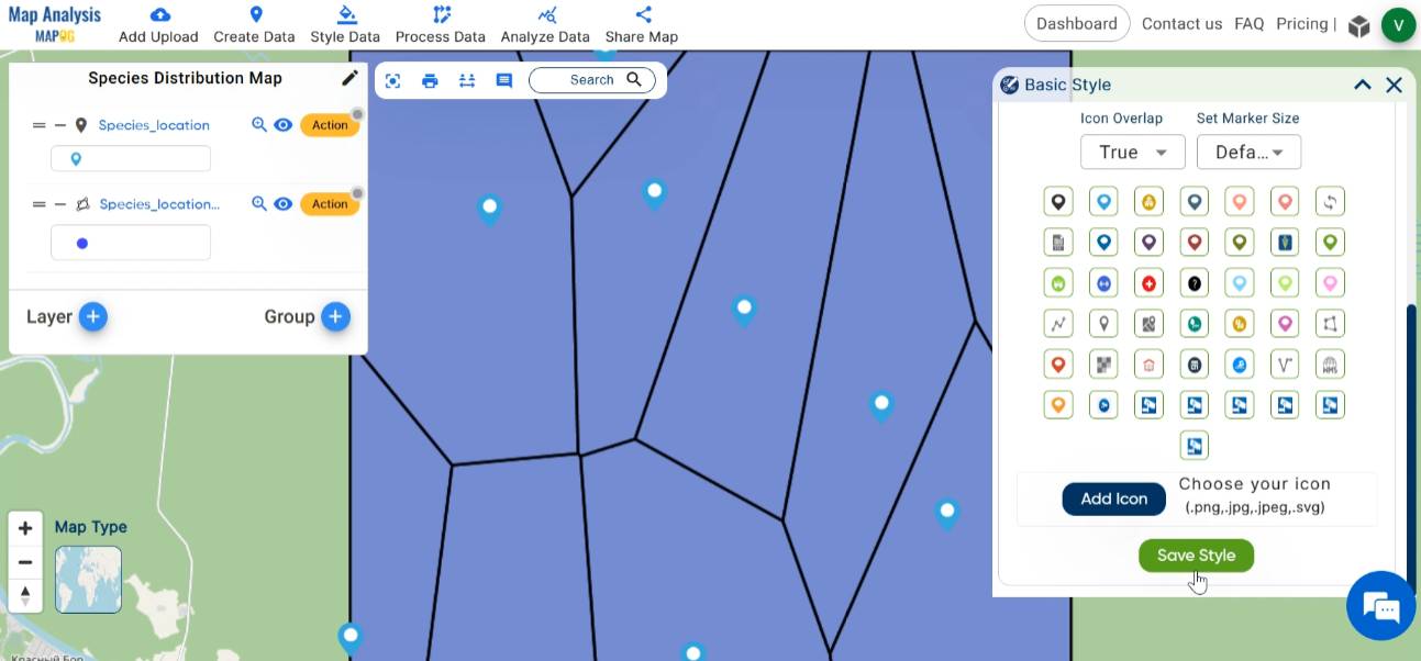 Online Conversion: Points into Polygon Map - MAPOG