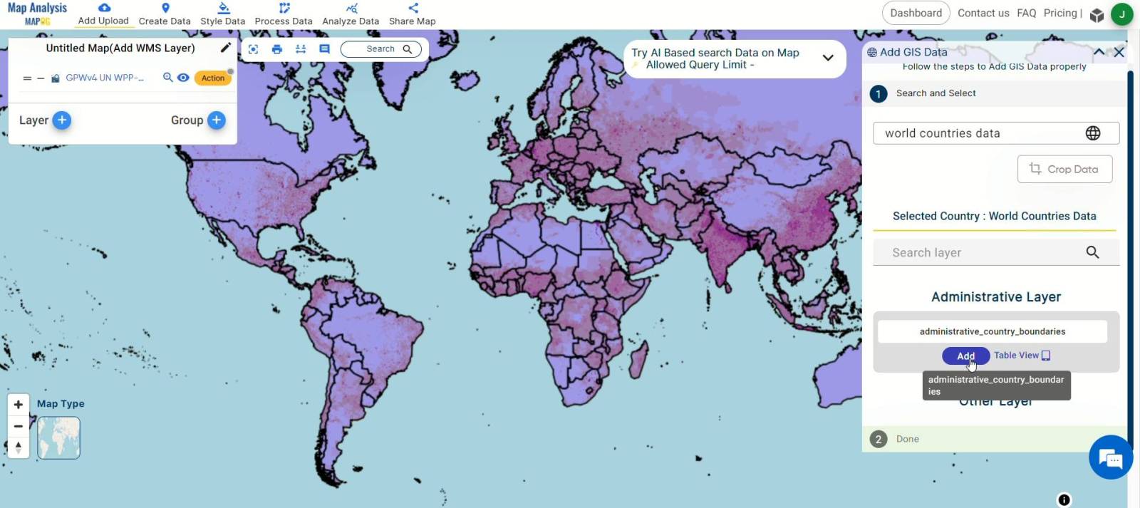 Create Population Density Map : Add WMS Data - MAPOG