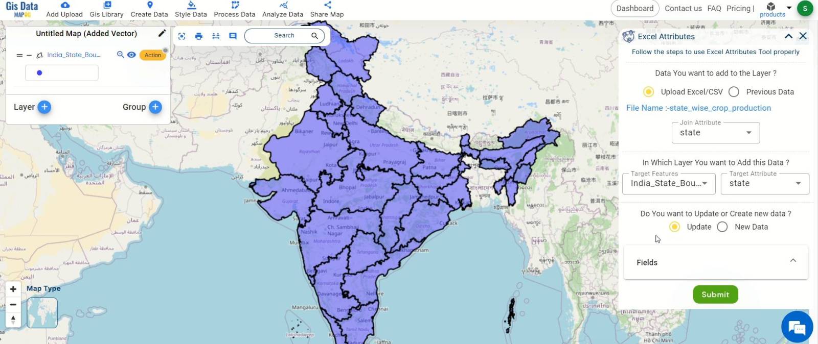 Adding More Attributes to a Shapefile - Create new map and share - MAPOG
