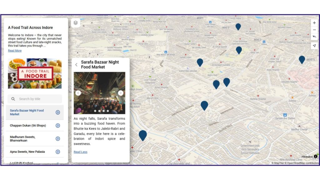 Interactive map showcasing the food trail across Indore