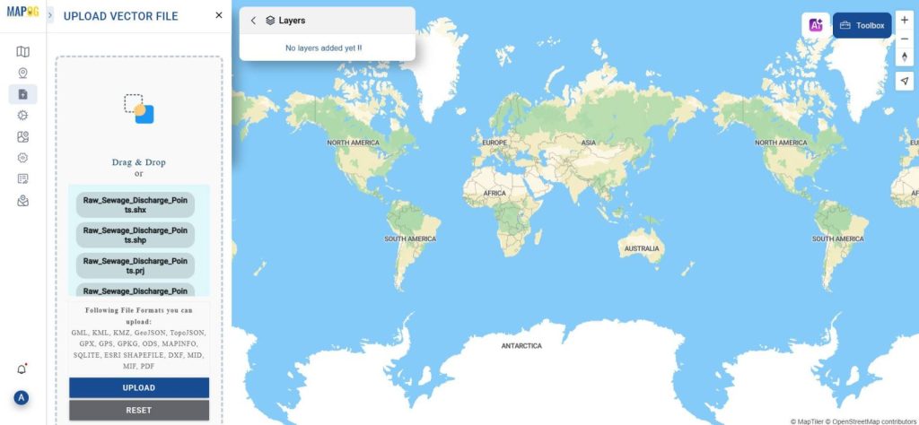Uploaded sewage discharge points and drain channels on map