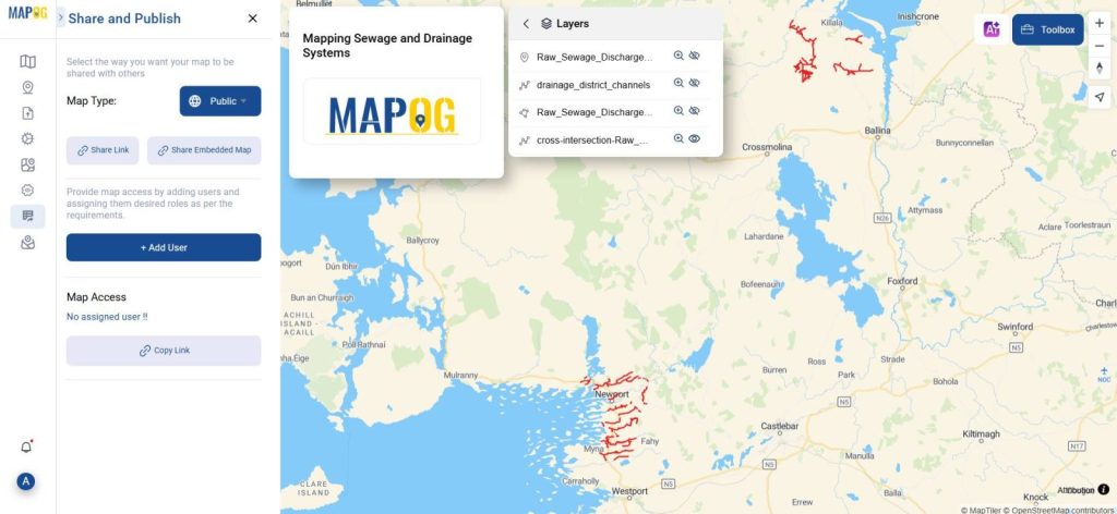 Share and publish your sewage and drainage system mapping with others.
