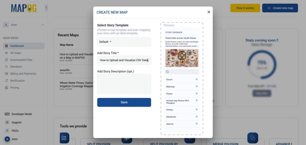 create a new map, How to Upload and Visualize CSV Data on a Map