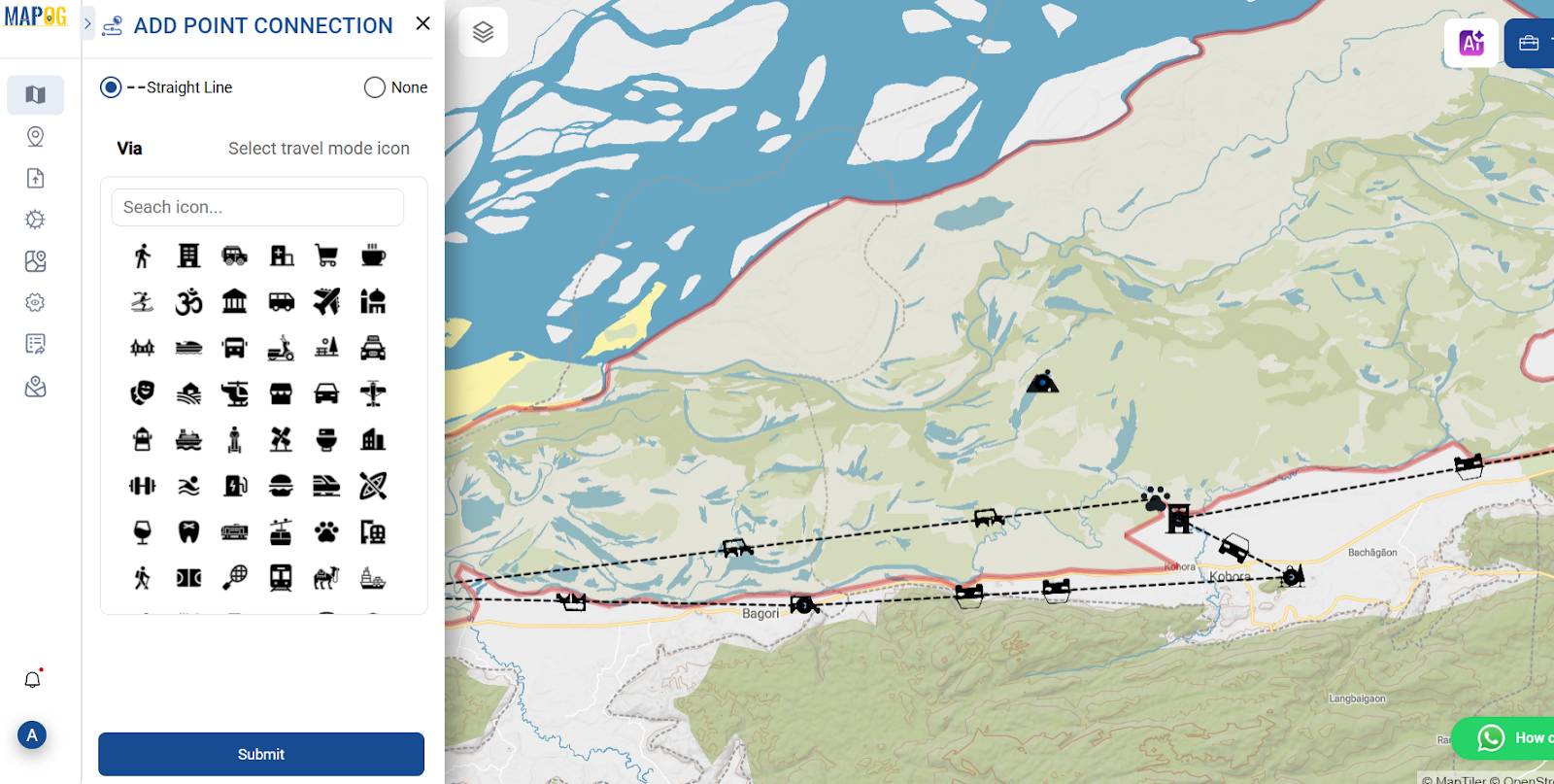"Connected travel routes between safari locations on itinerary map"

