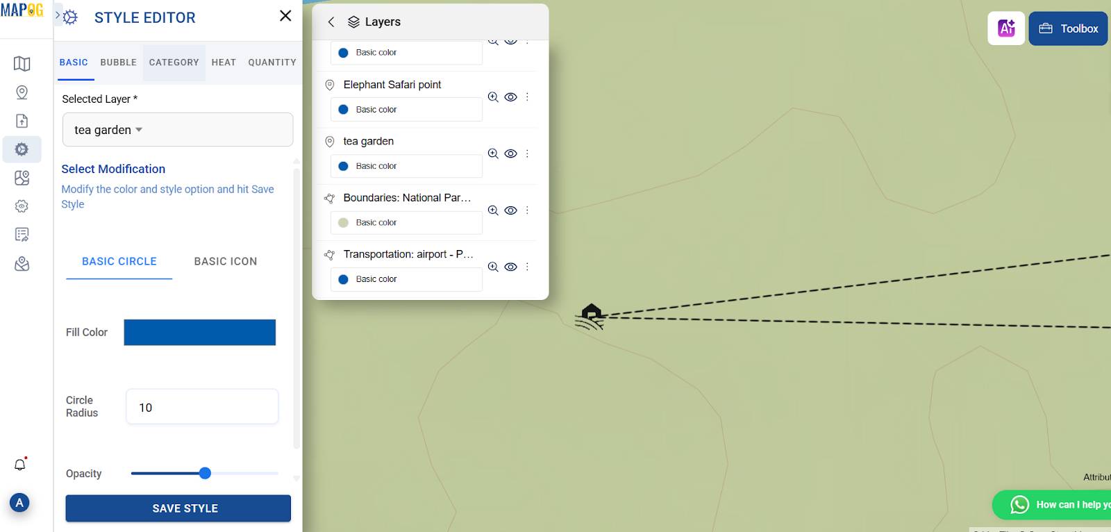 "Using Style Layer in MAPOG to customize map with icons and colors"