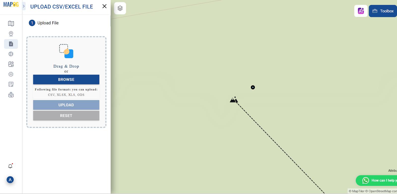 "Uploading CSV file to MAPOG to plot safari itinerary points on map"