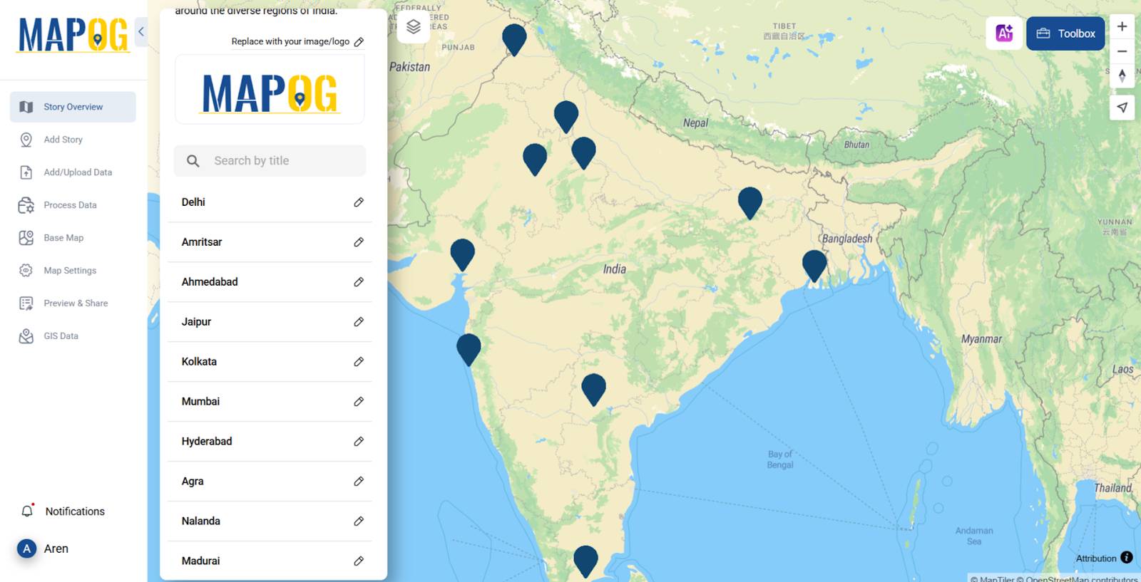 Map of multiple destinations in the map of the cultural circuit