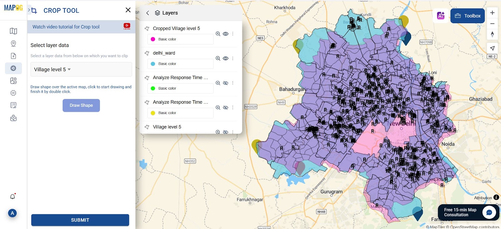 clipped view of your coverage zones inside city limits