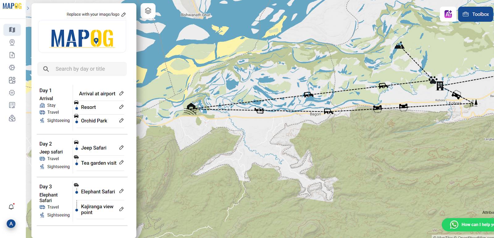 "Interactive map showing routes and park zones"
