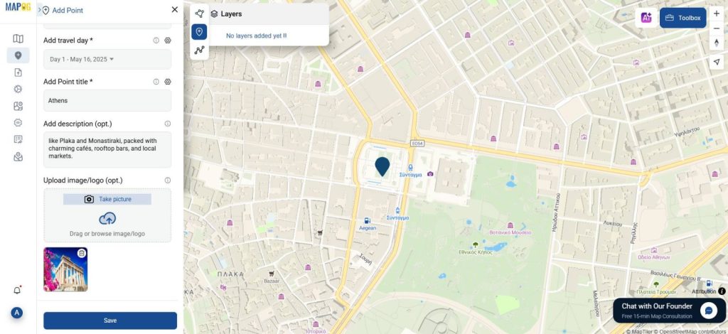multiple travel points connected with day-wise activities