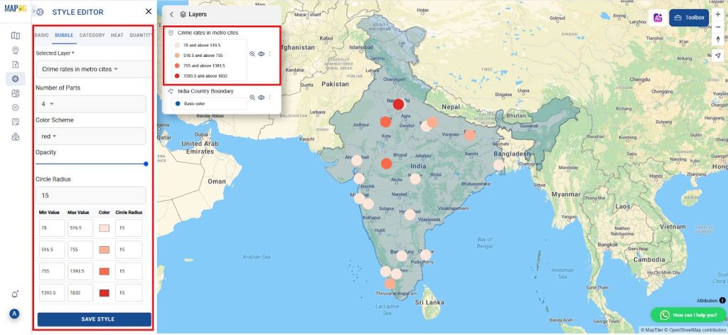 Defining Crime bubble map Visualization